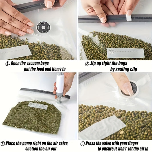 40pcs Vacuum Sealed Bags, Plastic Reusable Food Storage Bags, Durable Transparent Food Grade, for Meat, Fruits, Grains, Vegetables, Kitchen Storage, No Electricity Needed