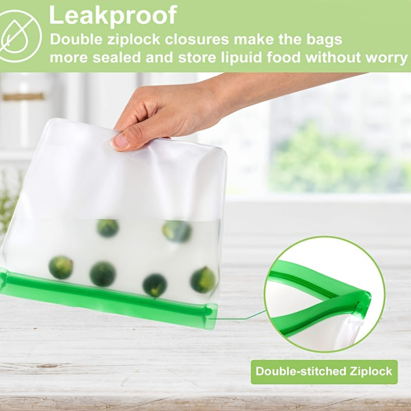 1 Set of Reusable Food Storage Bags: Leak-Proof, Suitable for Freezing and Travel, (3 Sets: Gallon, Sandwich, Snack Bags), Kitchen Organization, Meal Prep, Leakproof Design, Compact Storage, Durable Plastic, Reusable Material