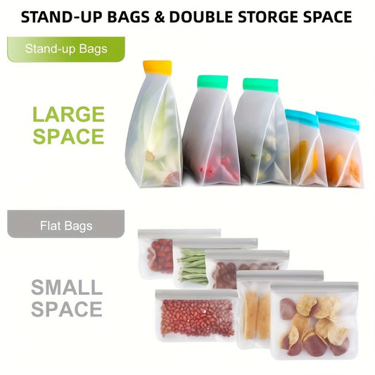 1 Set of Reusable Food Storage Bags: Leak-Proof, Suitable for Freezing and Travel, (3 Sets: Gallon, Sandwich, Snack Bags), Kitchen Organization, Meal Prep, Leakproof Design, Compact Storage, Durable Plastic, Reusable Material