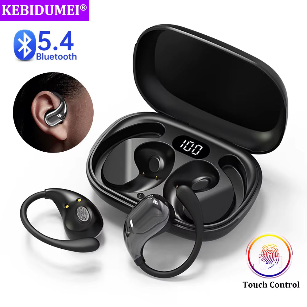 Bluetooth 5.4 Ear Hook Headphones TWS Wireless Earphones Hifi Stereo Waterproof Headsets LED Display Long Standby Touch Earbuds