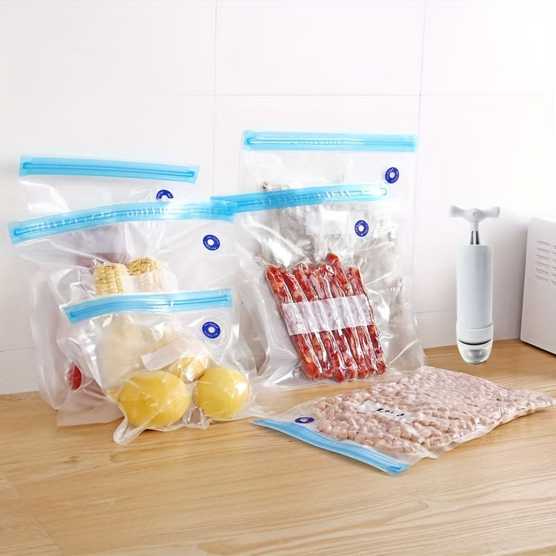 40pcs Vacuum Sealed Bags, Plastic Reusable Food Storage Bags, Durable Transparent Food Grade, for Meat, Fruits, Grains, Vegetables, Kitchen Storage, No Electricity Needed