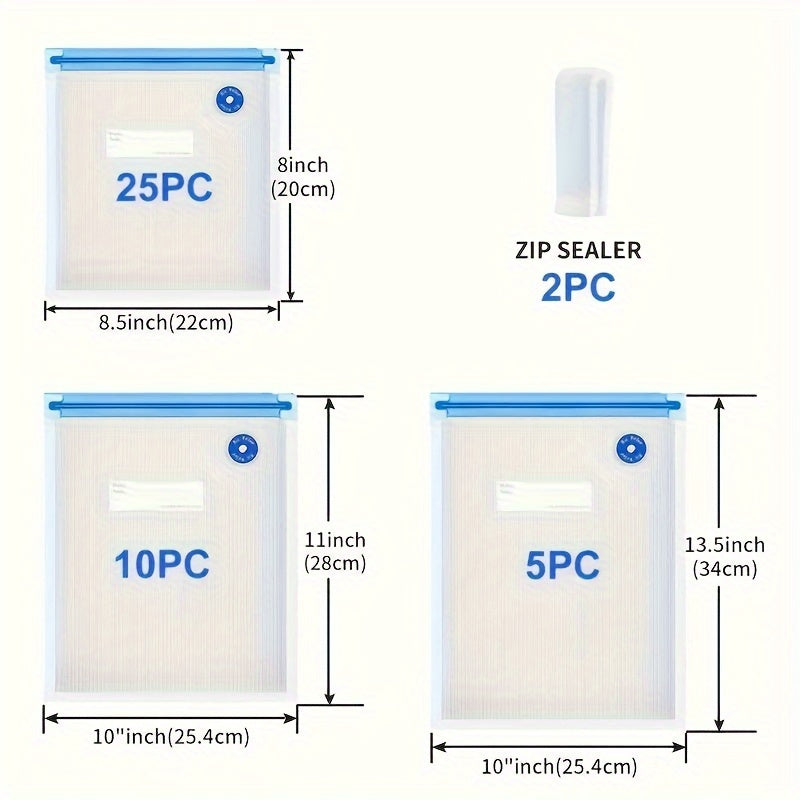 40pcs Vacuum Sealed Bags, Plastic Reusable Food Storage Bags, Durable Transparent Food Grade, for Meat, Fruits, Grains, Vegetables, Kitchen Storage, No Electricity Needed