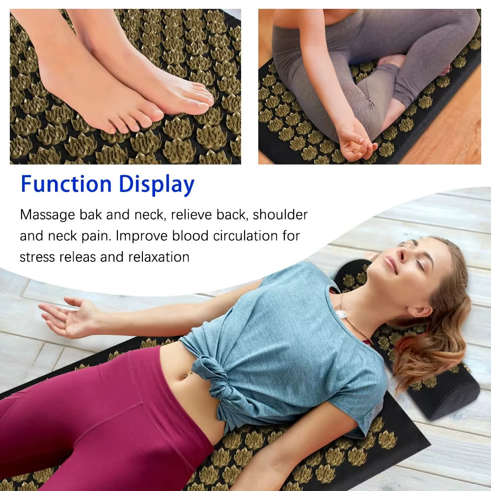 Pranamat Eco Lotus Spike Mat Acupuncture Massage Cushion Kuznetsov'S Applicator for Neck Foot Back Yoga Acupressure Massage Mat