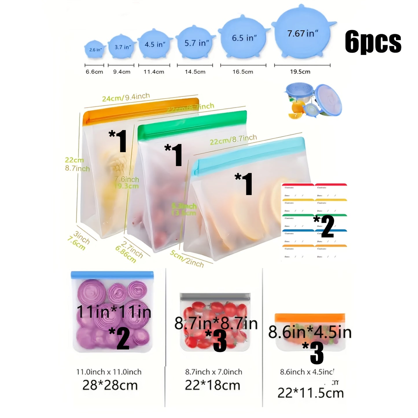 19 Pack Dishwasher Safe Reusable Bag Set, Silicone, Extra Thick Leak Proof Reusable Freezer Bags, BPA-Free Reusable Food Storage Bags for Lunch Meat Vegetables