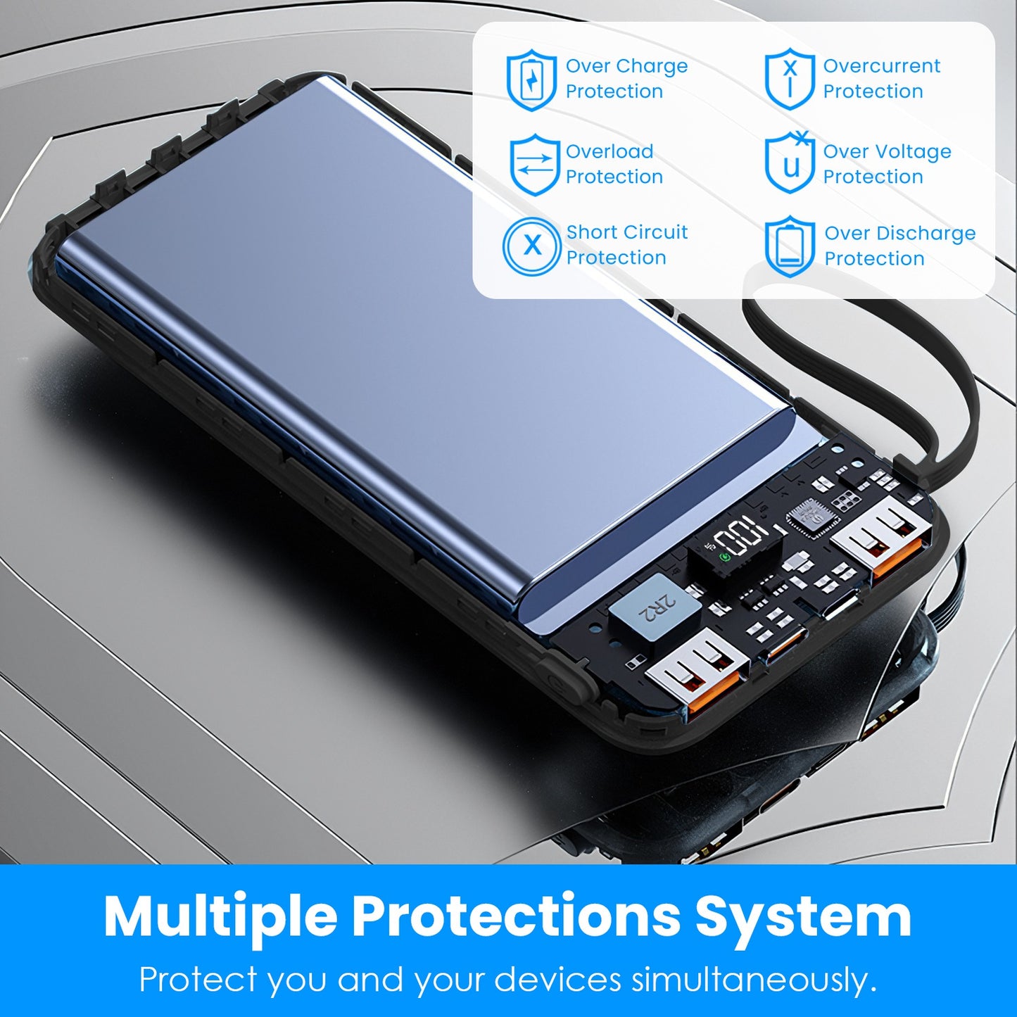 1Pc PD22W Fast Charger 20000Mah Fast Charging Power Bank Portable Charger with 4 Inbuilt Cables Digital Display Handle Fit for Iosphone 15 14 Android and More