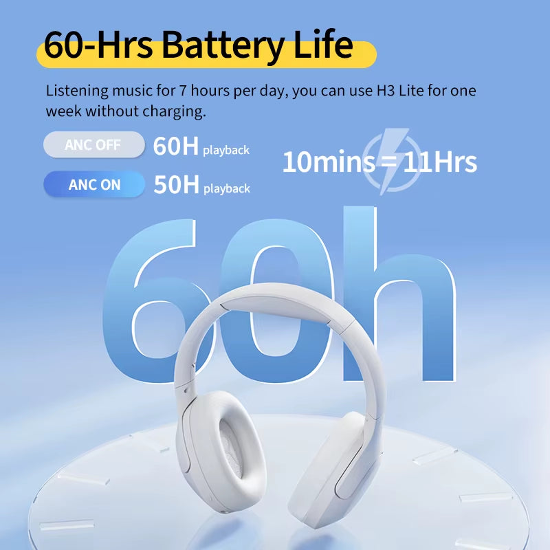 H3 Lite ANC Wireless/Wired Headphones Bluetooth 5.3 Foldable over Ear Headset HIFI Sound 60H Playtime Earphones Dual Connect