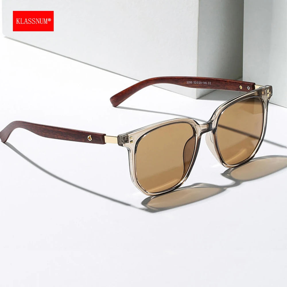 Vintage Square Frame Sunglasses for Women Men 2025 Trendy Retro Wood Grain Plastic Frame UV 400 Protection Eyepeice