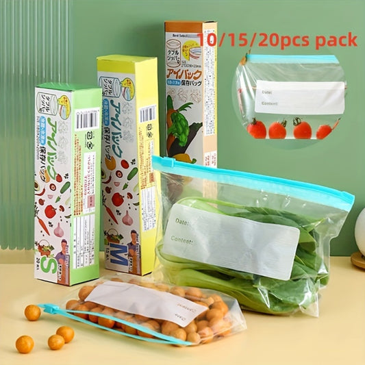 10/15/20pcs Reusable Food Storage Bags, Durable PET Zipper Bags for Fruits, Grains, Vegetables, Meat, Kitchen Organizers, Leak-Proof, Portable, Christmas Bags