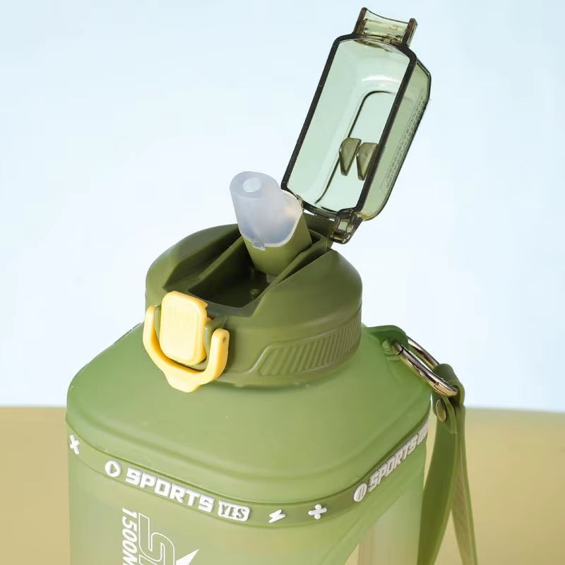 Water Bottle with Marker Motivational with Water Marker Large Water Bottle with Push Button Silicone Straw Lid & Measurement