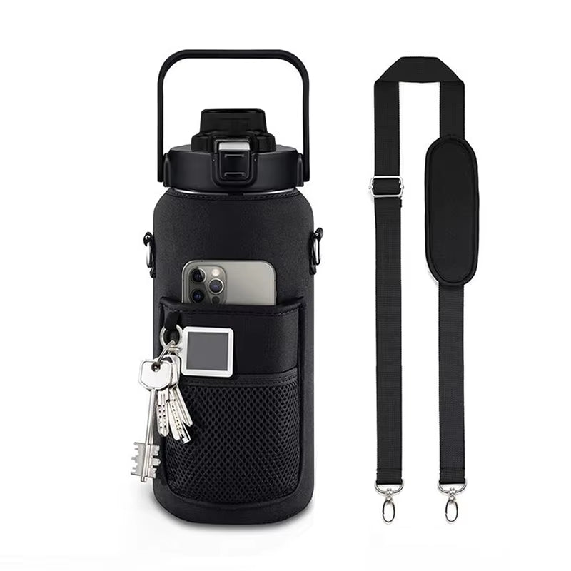 2L 64OZ Half Gallon Water Bottle with Sleeve Motivational Water Bottle with Straw & Time Marker Leakproof Sport Water Jug