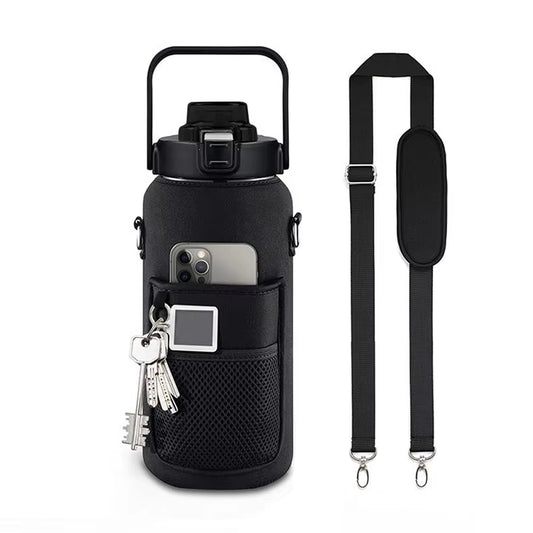 2L 64OZ Half Gallon Water Bottle with Sleeve Motivational Water Bottle with Straw & Time Marker Leakproof Sport Water Jug