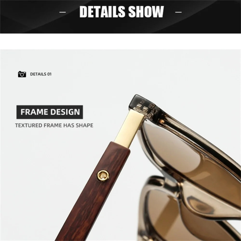 Vintage Square Frame Sunglasses for Women Men 2025 Trendy Retro Wood Grain Plastic Frame UV 400 Protection Eyepeice
