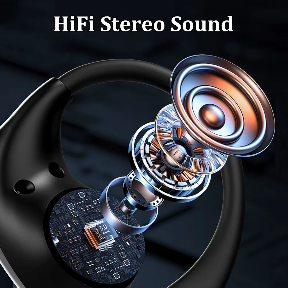 Bluetooth 5.4 Ear Hook Headphones TWS Wireless Earphones Hifi Stereo Waterproof Headsets LED Display Long Standby Touch Earbuds